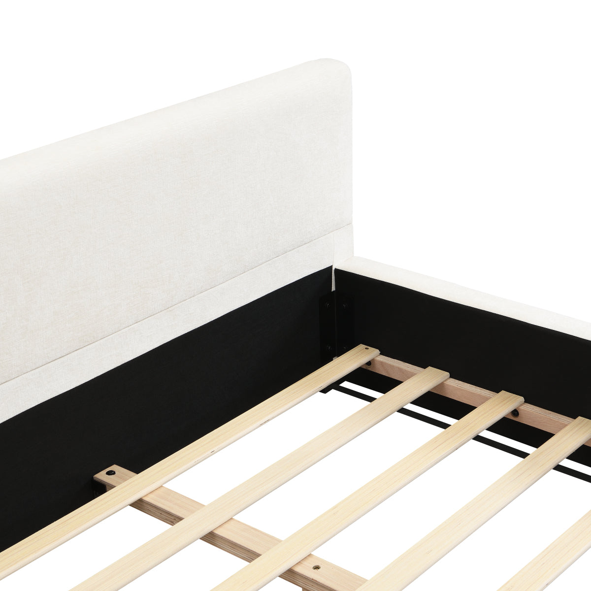 Modern Modern King Upholstered Bed: Beige Wide-Edge Platform Bed Frame Upholstered Bed: Beige Wide-Edge Platform Bed Frame