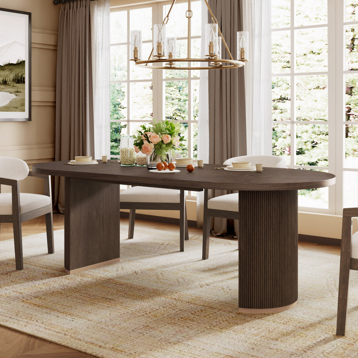 Oval Dining Table Double Pedestal -Light Natural