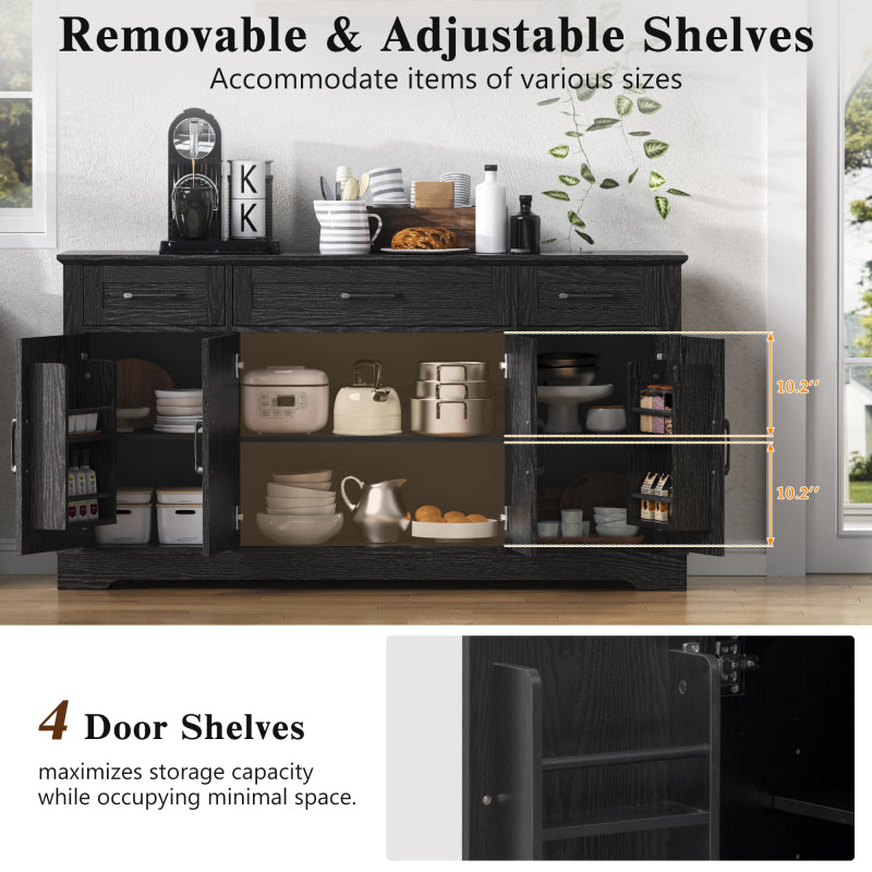 Black Farmhouse Buffet Sideboard with Door Shelves