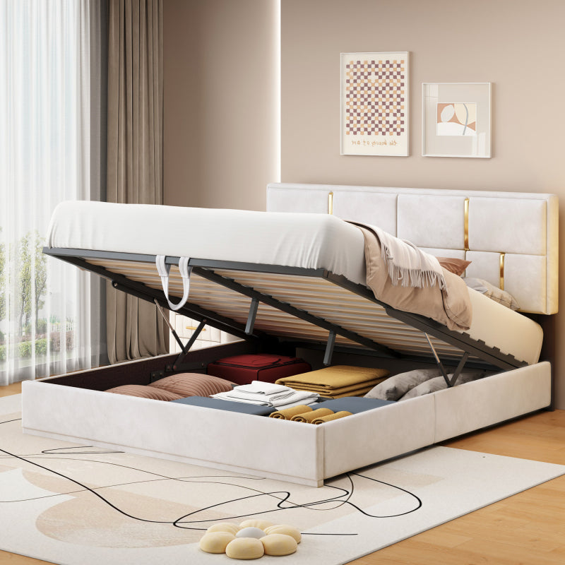 Black Queen 2-Pc Set: Upholstered Hydraulic Storage Bed & Ottoman
