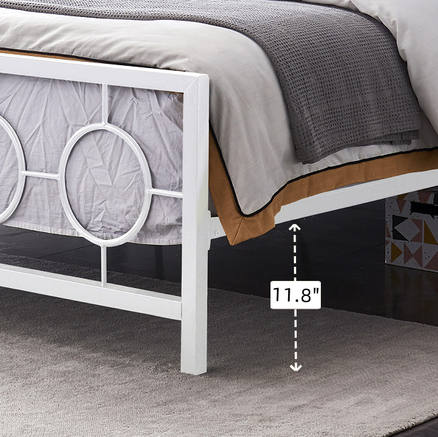 White King Classical Metal Bed | Circular Headboard & Storage Space