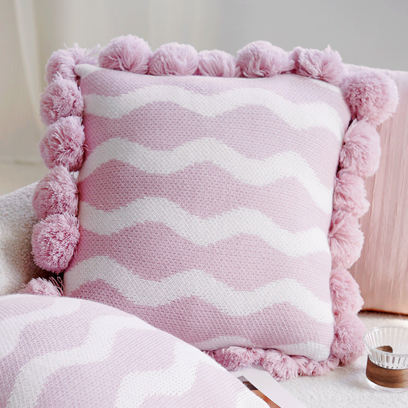 Ins Style Pink Cute Rabbit Pillowcase for Children's Bedroom Headboard Cushion Living Room Sofa Round Pillow