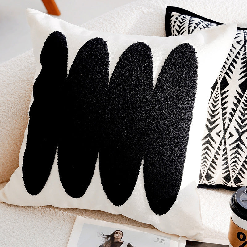 French Forest Checkerboard Pillow Cover – Black & White Ins Style Throw Cushion for Sofa, Bay Window, or Bed – Cover Only