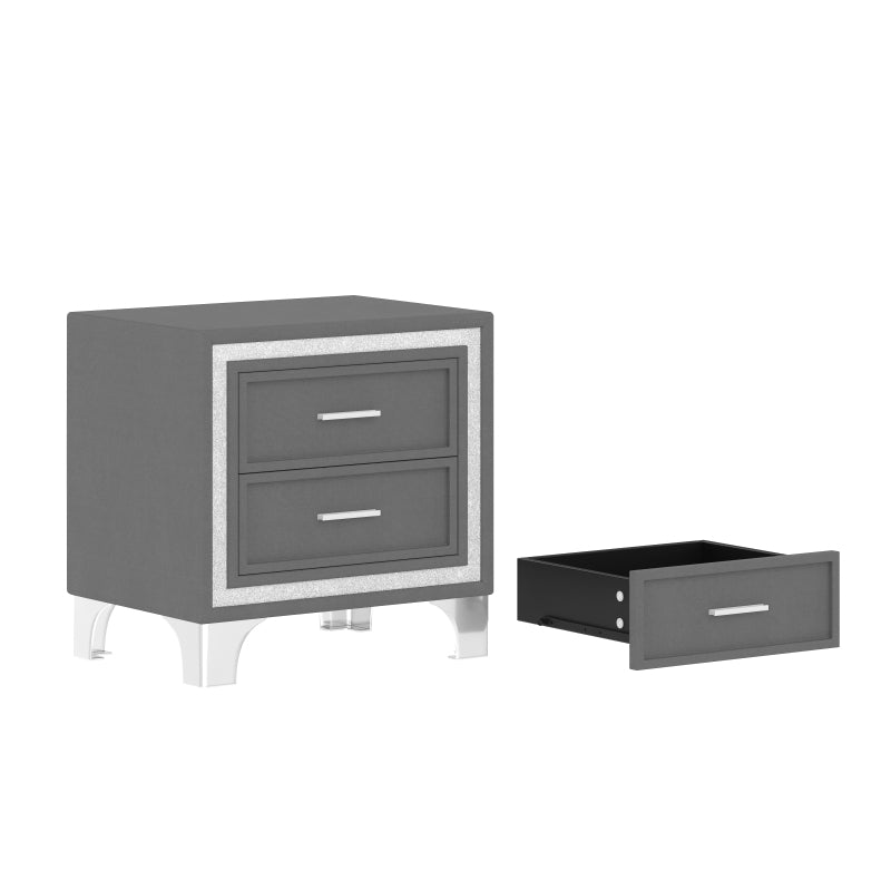 Modern Queen Upholstered Bed Set w/ LED Headboard & Nightstands