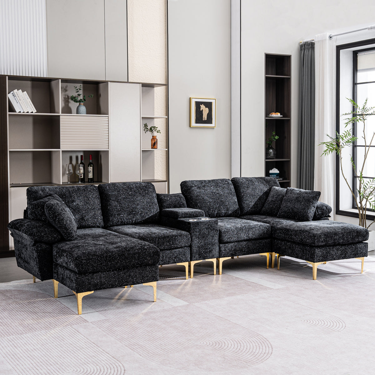 125.9" U-Shaped Modular Chenille Sofa: Cloud Sectional with Power Recliner, USB & Ottoman