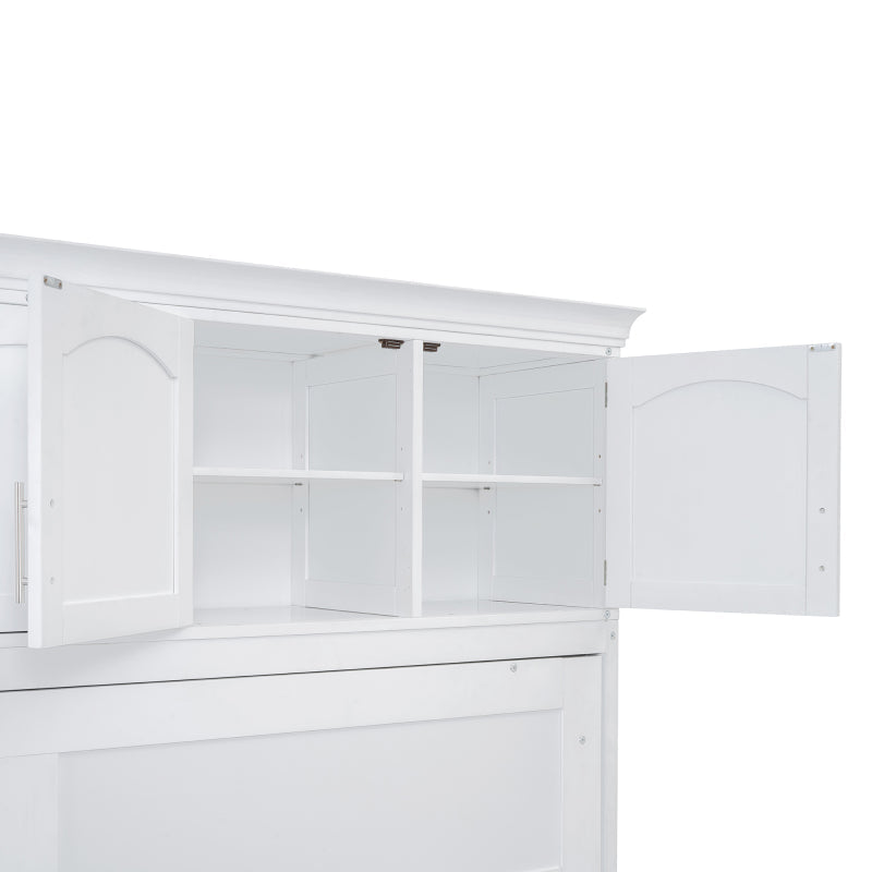 Queen Size Murphy Bed Wall Bed with Cabinets,White