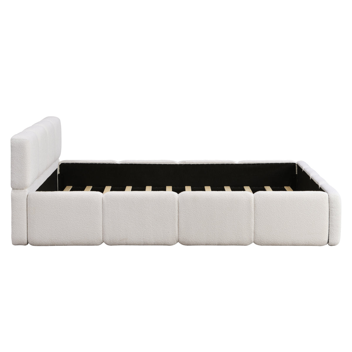 Queen White Boucle Upholstered Bed | Grounded Block Style