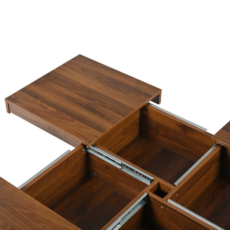 Square Veneer Coffee Table Sliding Top with Storage in Walnut 39.4''
