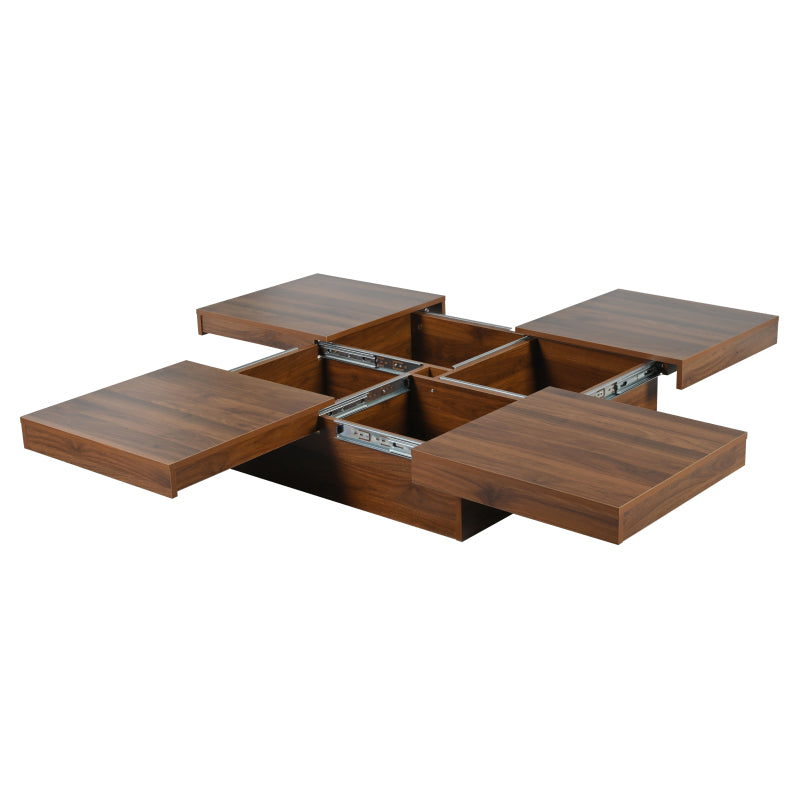 Square Veneer Coffee Table Sliding Top with Storage in Walnut 39.4''