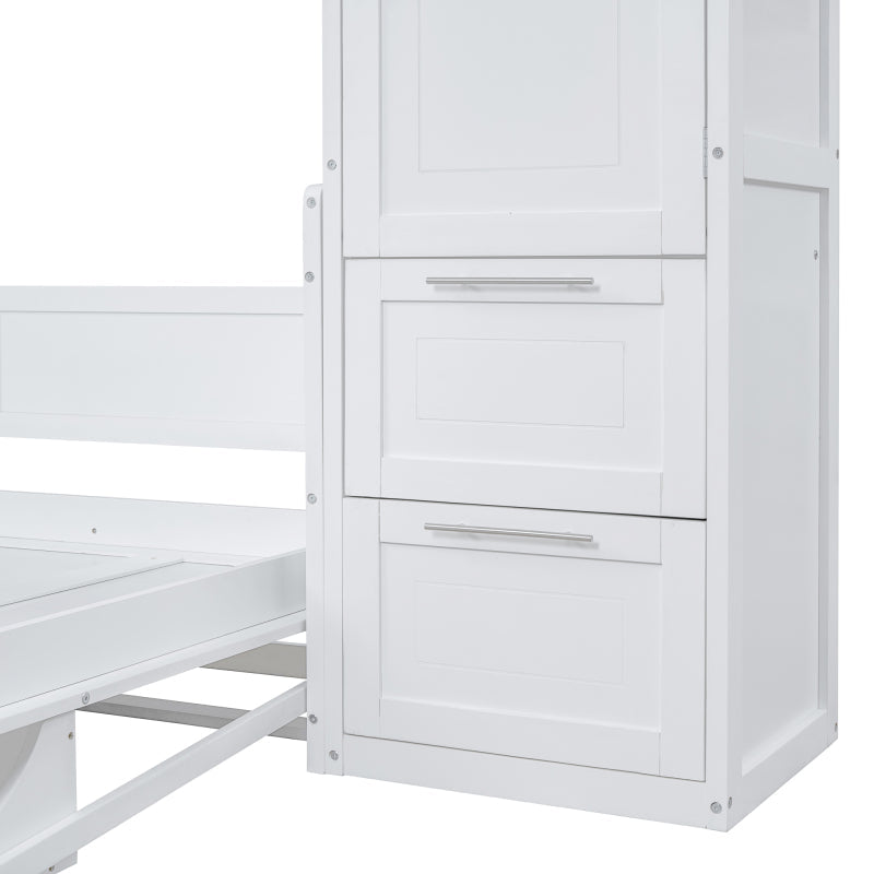Murphy Bed with Closet & Drawers – Queen Size, White