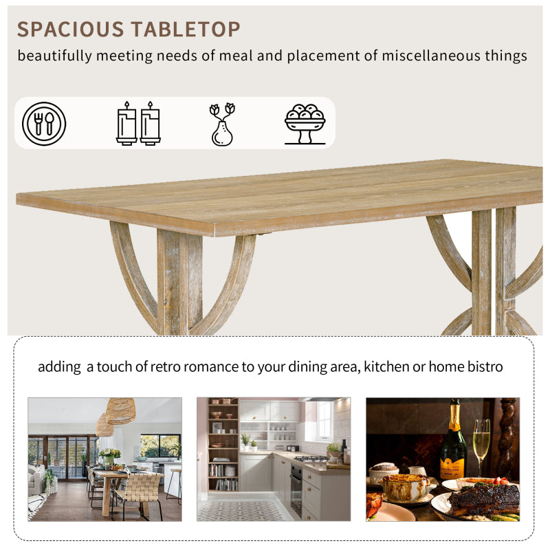 6-Piece Retro Dining Set - Table with 4 Chairs & Bench, Natural Wood