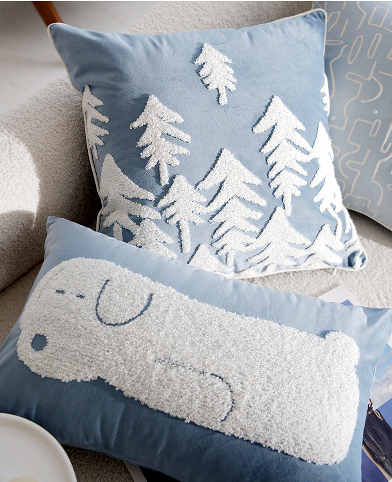 Vintage  Cartoon Cream Blue Cushion Pillow Sofa  Pillow Cover Bed