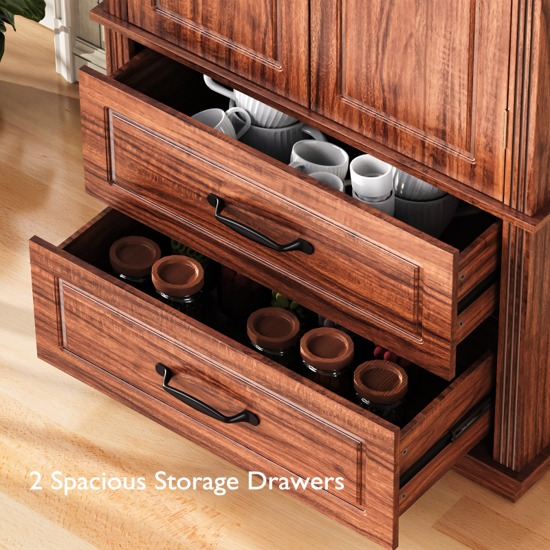 Farmhouse Pantry Cabinet with Drawers & Embossed Doors