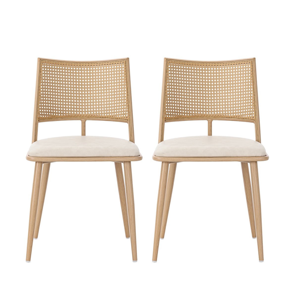 Set of 2 Modern PU Dining Chairs with Rattan Backrest