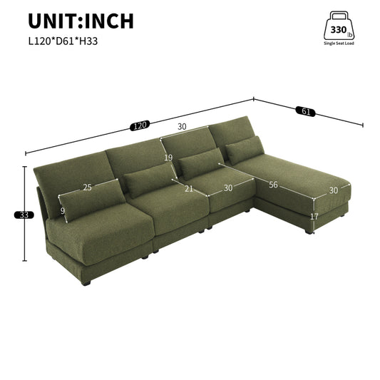 120" Oversized Sectional Sofa with Reversible Chaise - 5 Seat L-Shape Couch
