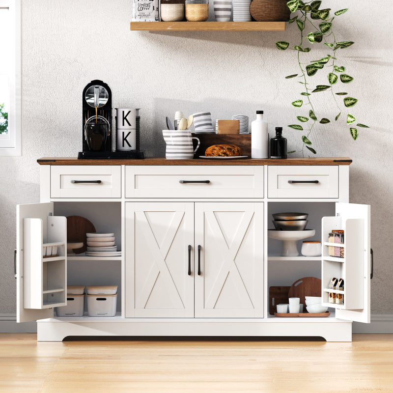 Black Farmhouse Buffet Sideboard with Door Shelves