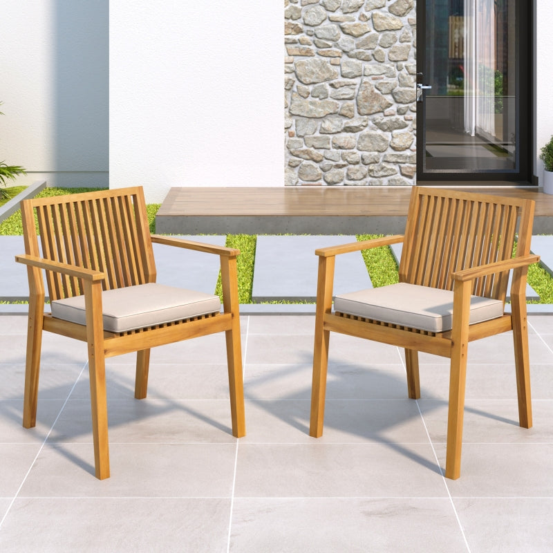 5-Piece Patio Furniture Set - Acacia Wood Table with 4 Cushioned Chairs