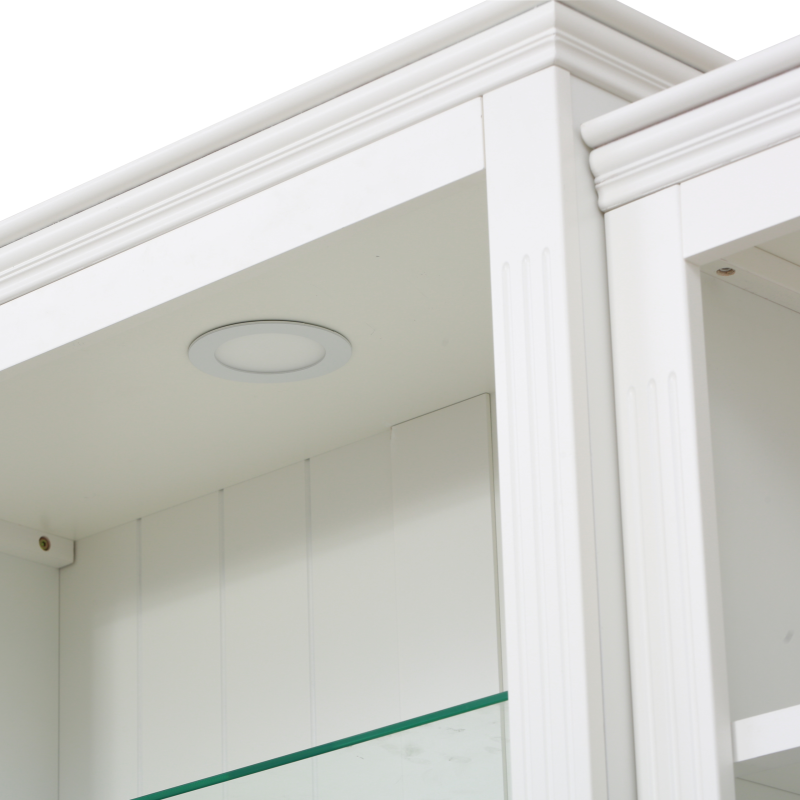 79" Tall LED Bookcase Display Cabinet - 3-Piece Retro Bookshelf with Glass Shelves, White