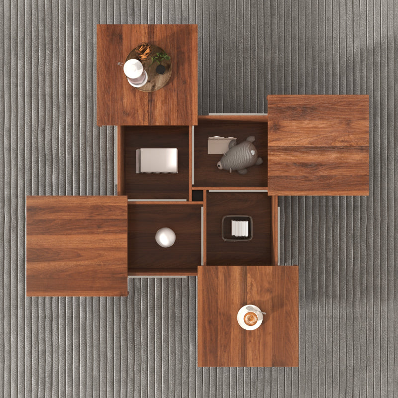 Square Veneer Coffee Table Sliding Top with Storage in Walnut 39.4''