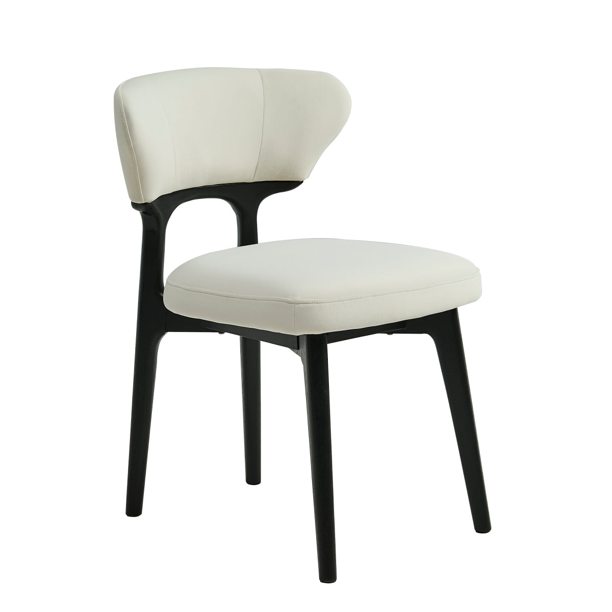 Set of 2 Solid Wood Dining Chairs | Black Upholstered, Curved Back