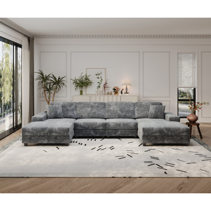 U-Shaped 4 Seat Corduroy Sectional Sofa, Green