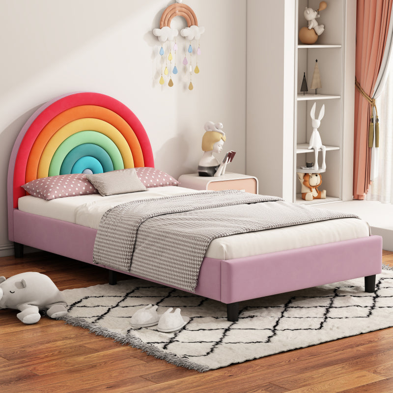 Rainbow Princess Twin Bed – Colorful Upholstered Frame for Kids