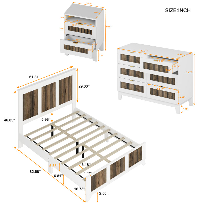 4-Piece Queen Bed Set | Platform Bed w Storage, Nightstand & Dresser