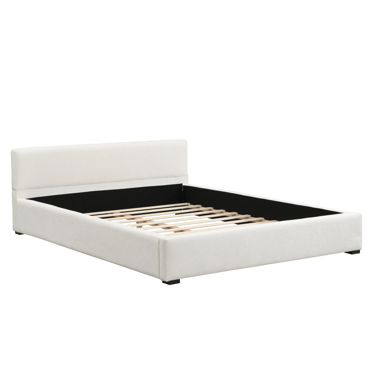 Modern Queen Wide-Edge Bed: Beige Upholstered Platform Bed Frame