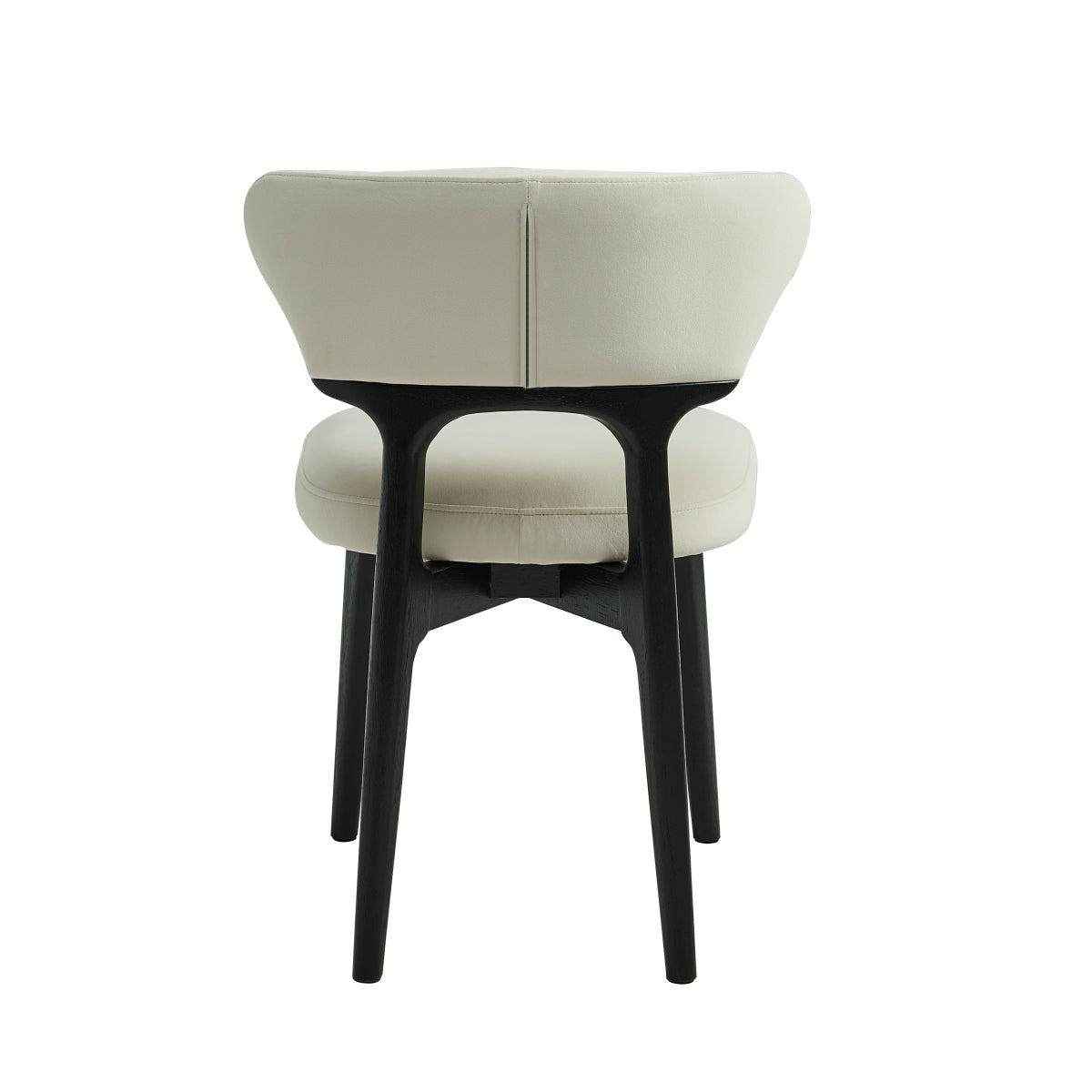 Set of 2 Solid Wood Dining Chairs | Black Upholstered, Curved Back