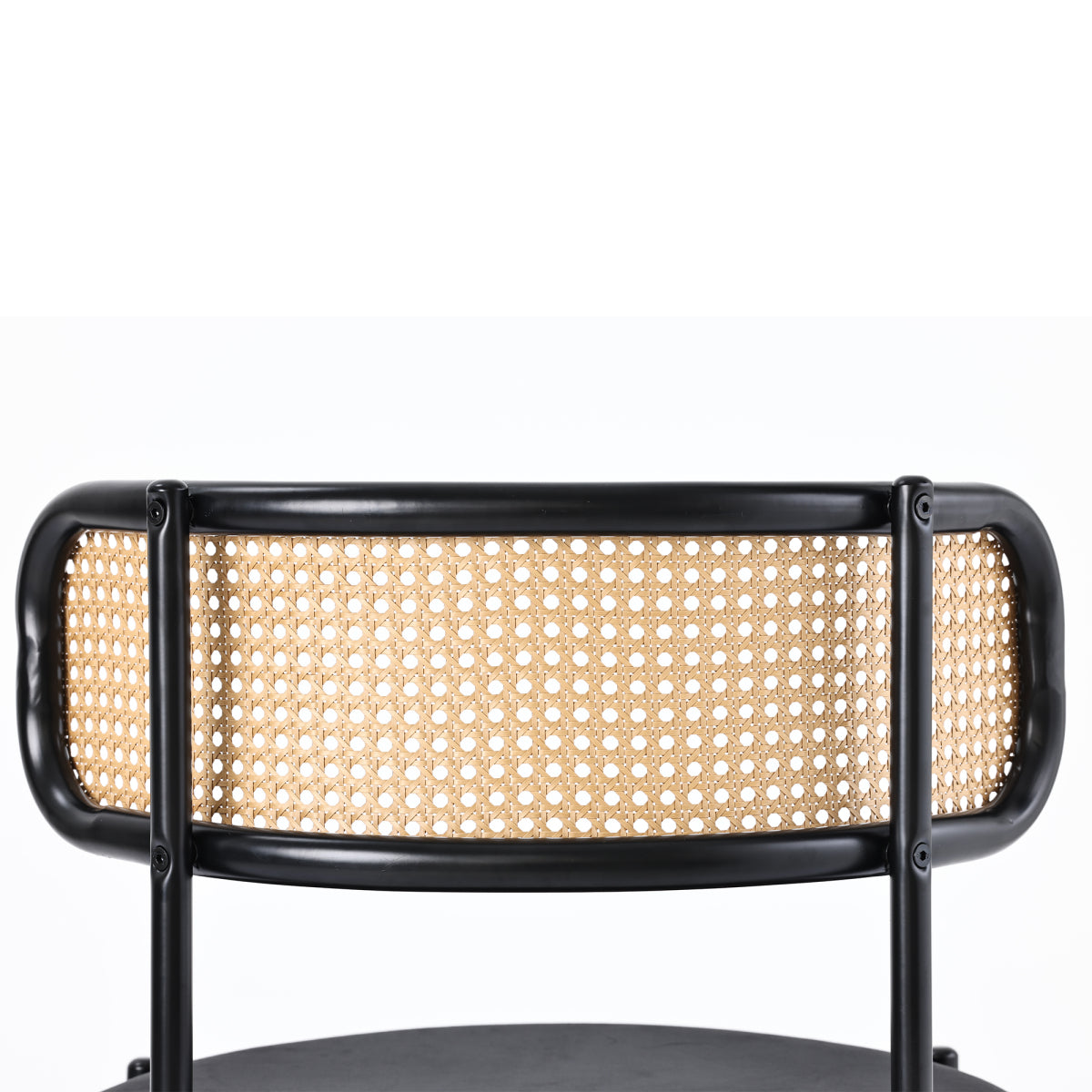 Set of 4 Velvet Dining Chairs with Rattan Backrest | Black