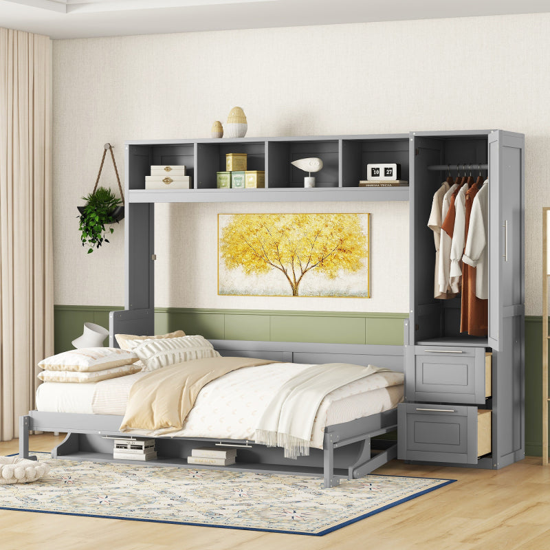 Murphy Bed with Closet & Drawers – Queen Size, White