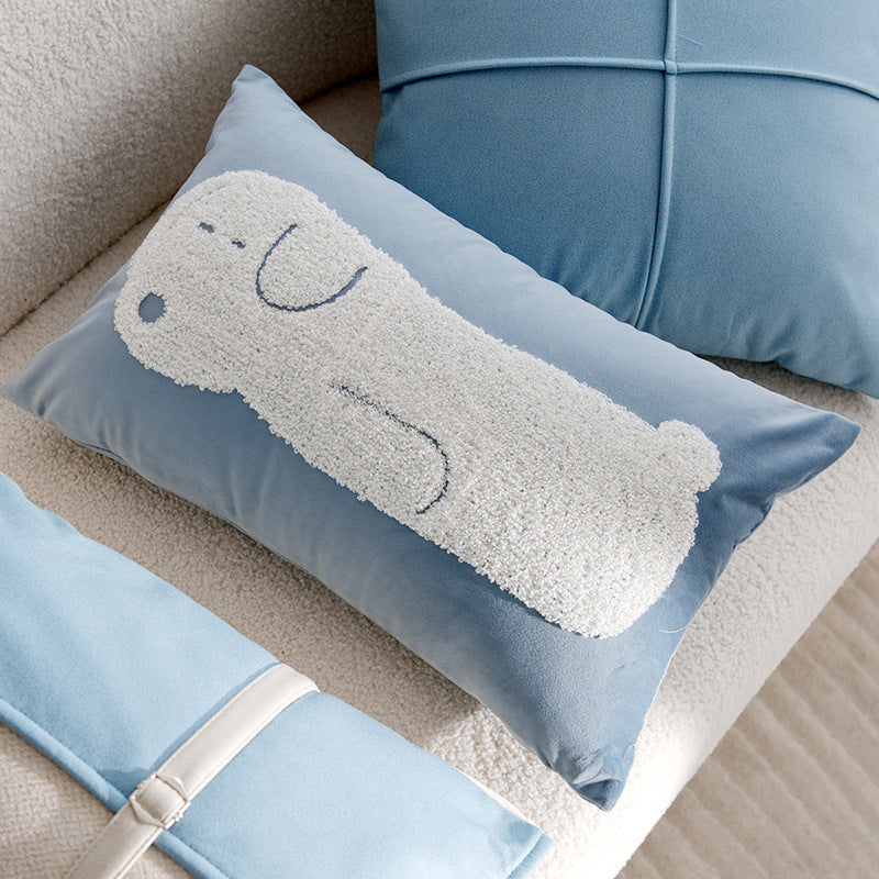 Vintage  Cartoon Cream Blue Cushion Pillow Sofa  Pillow Cover Bed