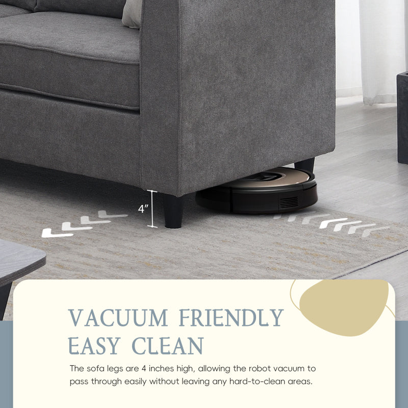 91" Modern L-Shape Sectional Sofa - Upholstered Couch with 3 Pillows