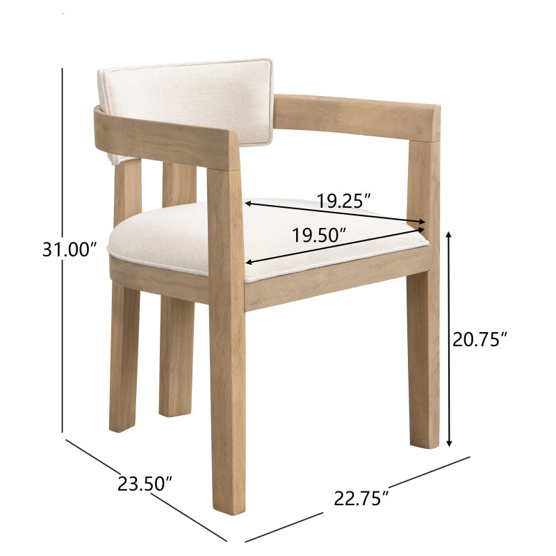 Dining Chair With Armrest-Light Ash+Beige