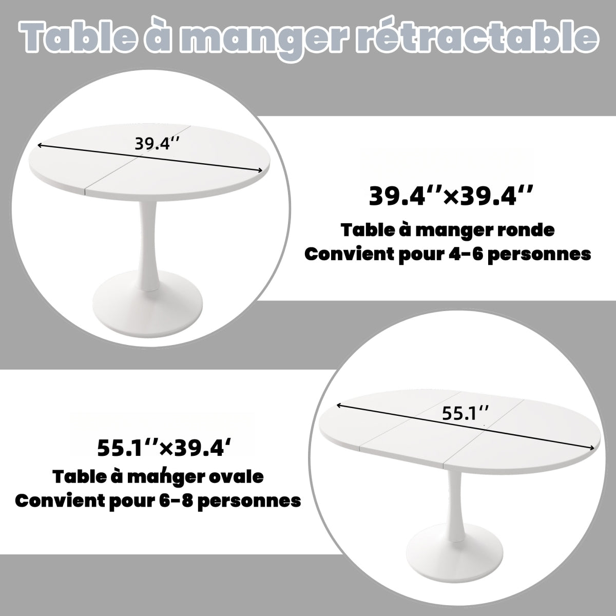 Modern White Extendable Round Dining Table for 4-6 People