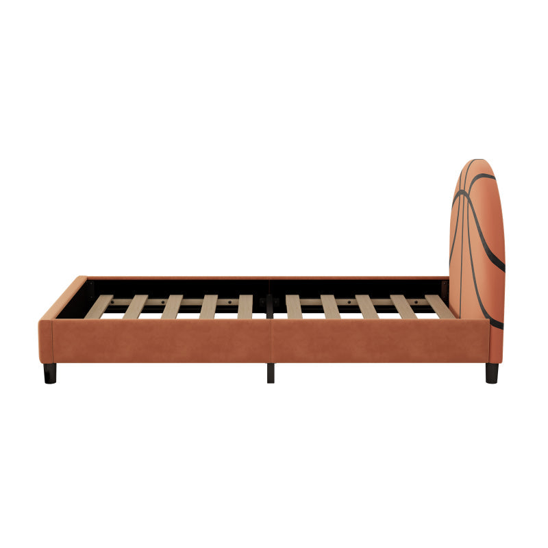 Sporty Basketball Twin Bed in Orange – Kids Upholstered Platform Frame