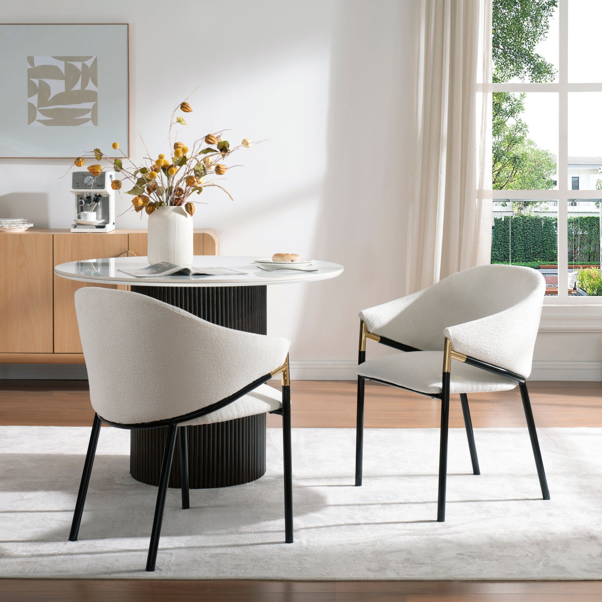 Set of 2 Modern Upholstered Dining Chairs | Metal Legs Side Chairs