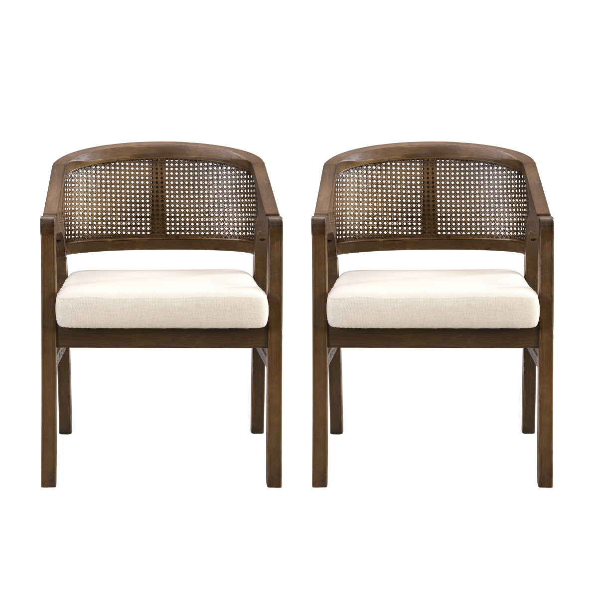 Wooden Frame Dining Chair with rattan back,Frame color WALNUT,set of 2