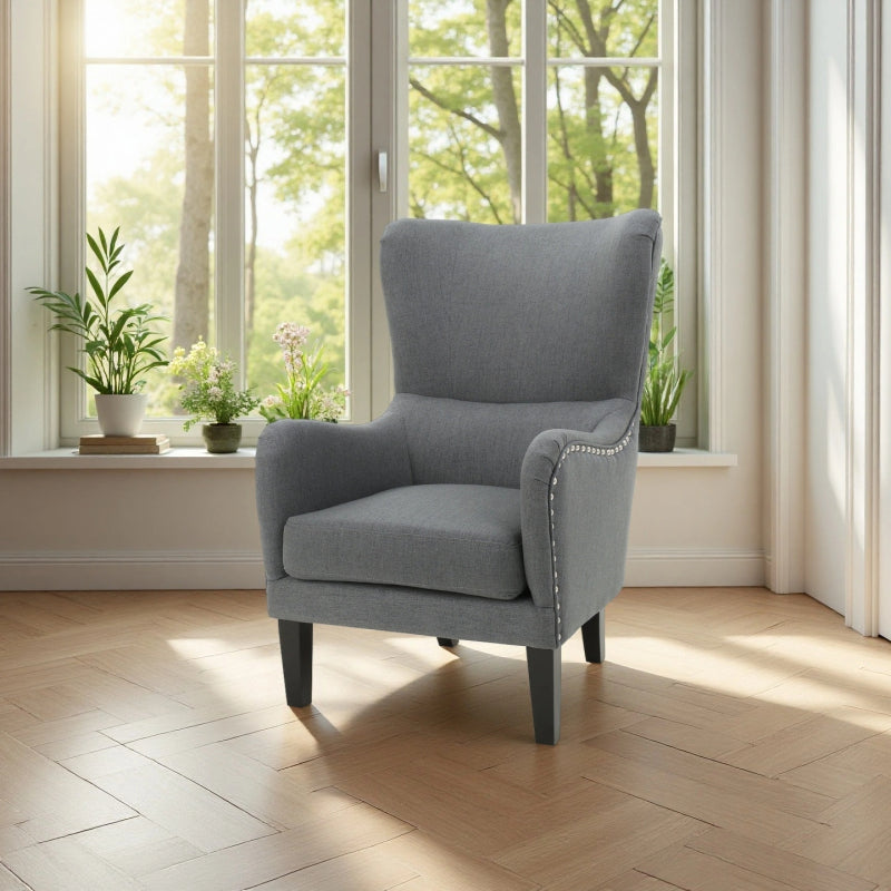 Hi-Back Studded Arm Chair: Elegant Seating for Living Room & Study