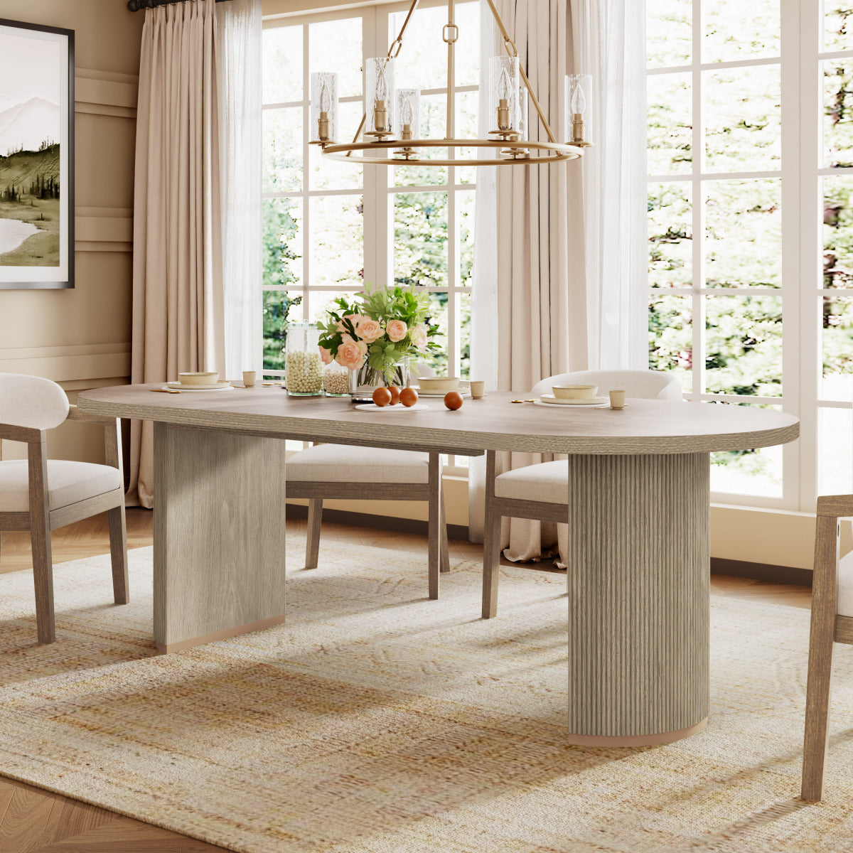 Oval Dining Table Double Pedestal -Light Natural