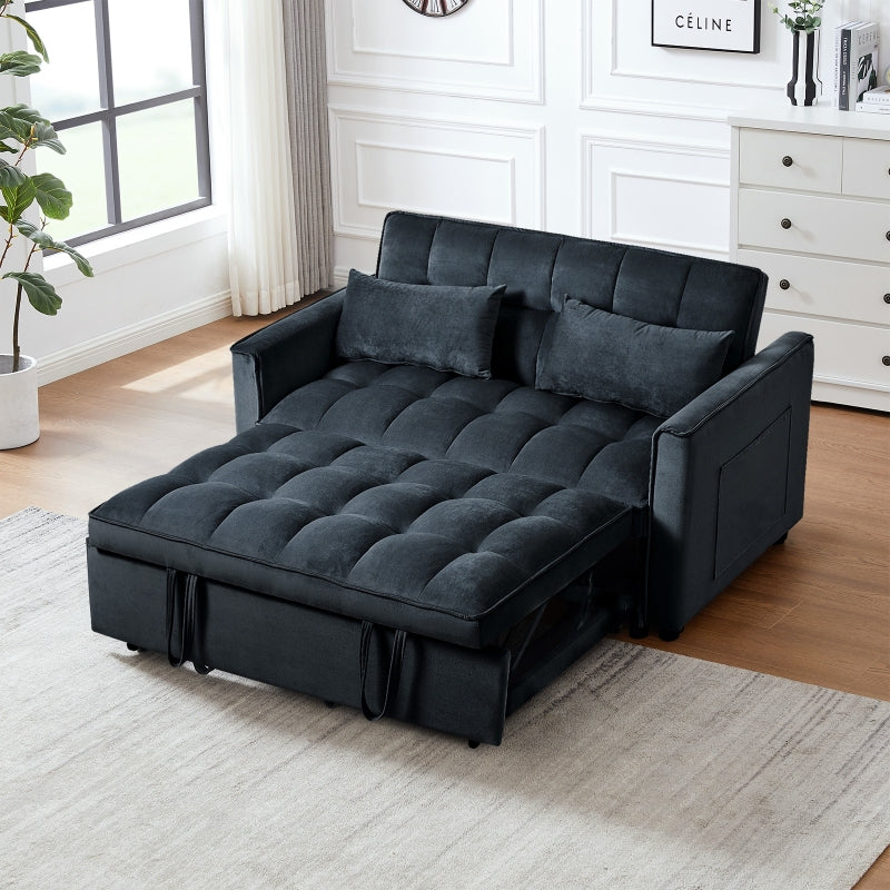 3-in-1 Convertible Sleeper Sofa | Black Velvet Pull Out Couch Bed