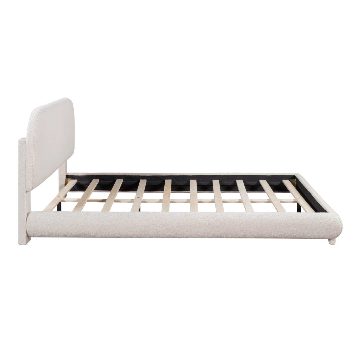 Queen Teddy Fleece Upholstered Bed: Modern Curved Platform Bed in Beige