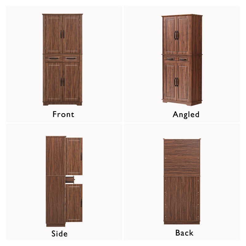 72" Farmhouse Pantry Cabinet with Pull-Out Organizers & Drawers