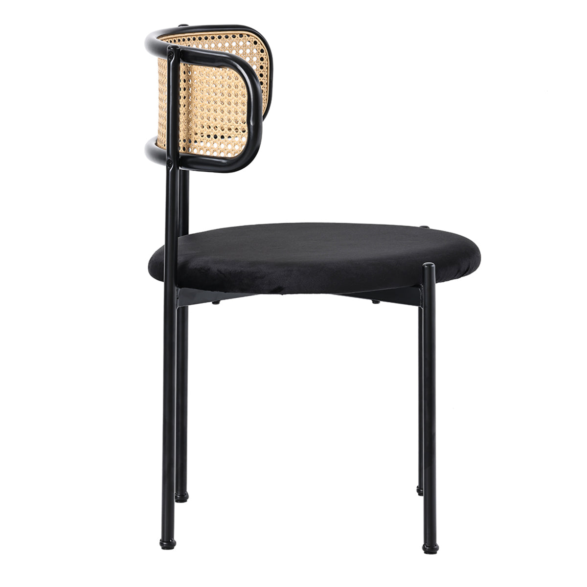 Set of 4 Velvet Dining Chairs with Rattan Backrest | Black