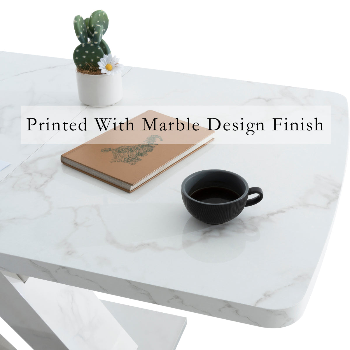 Modern Extendable Dining Table (47"-63") | Marble Top, X-Base