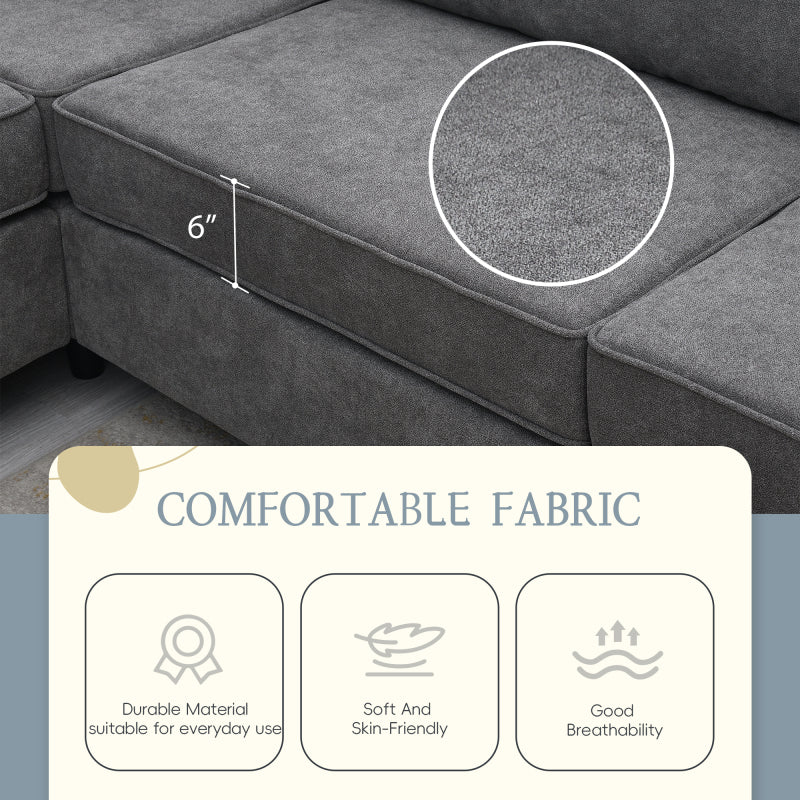 91" Modern L-Shape Sectional Sofa - Upholstered Couch with 3 Pillows