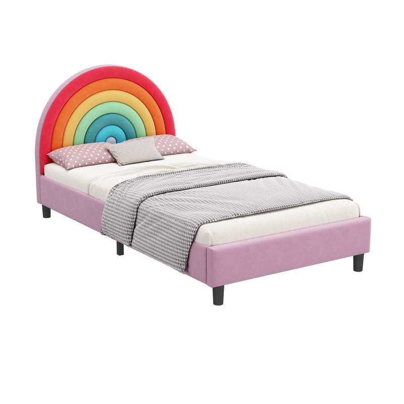 Rainbow Princess Twin Bed – Colorful Upholstered Frame for Kids