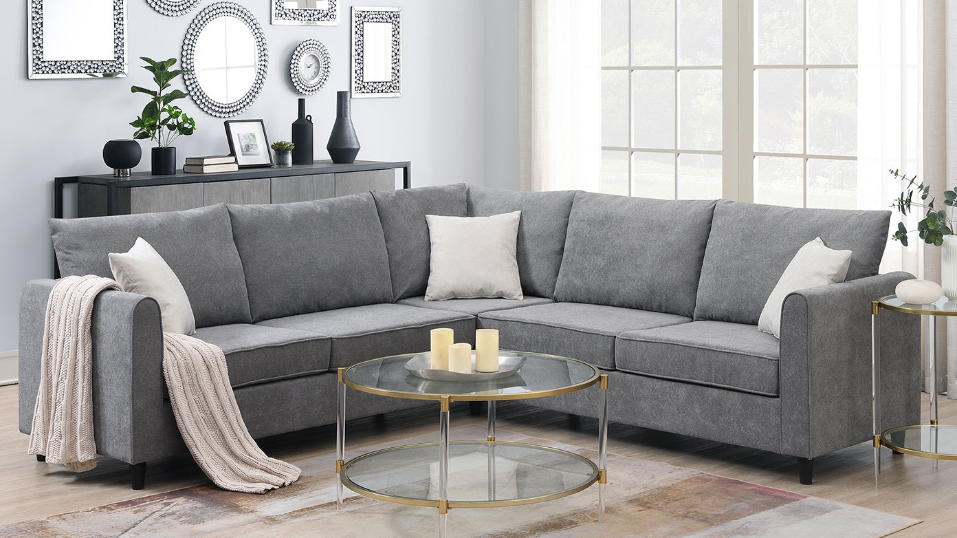 91" Modern L-Shape Sectional Sofa - Upholstered Couch with 3 Pillows
