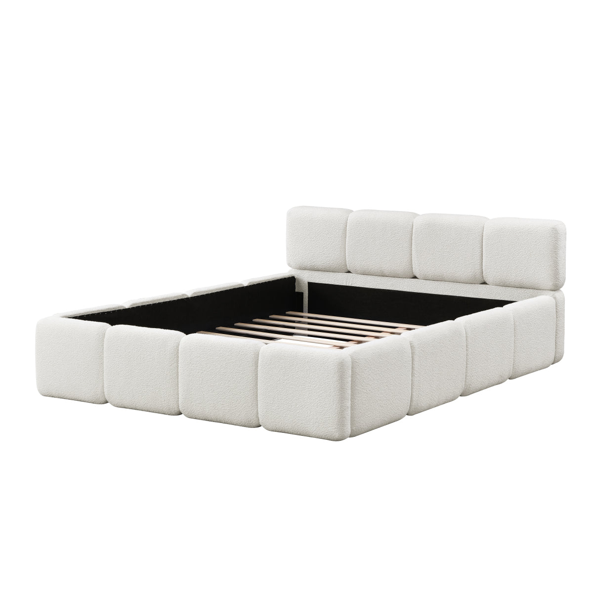 King White Boucle Upholstered Bed | Grounded Block Style