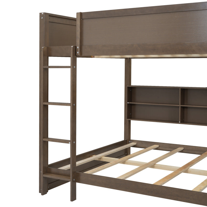 Antique Wood Queen Bunk Bed with Storage & USB Ports